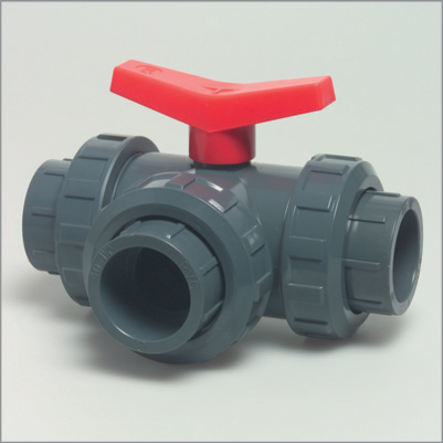 3 Way Ball Valve, with union nuts, T-boring - 32mm